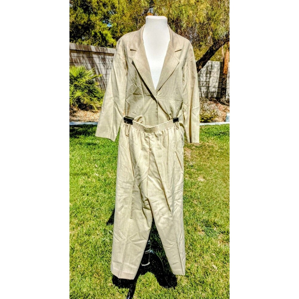 Vintage 1980's Briggs Petite Sz 2 Desert Tan Linen Jacket Pants 2-Pc Suit EUC